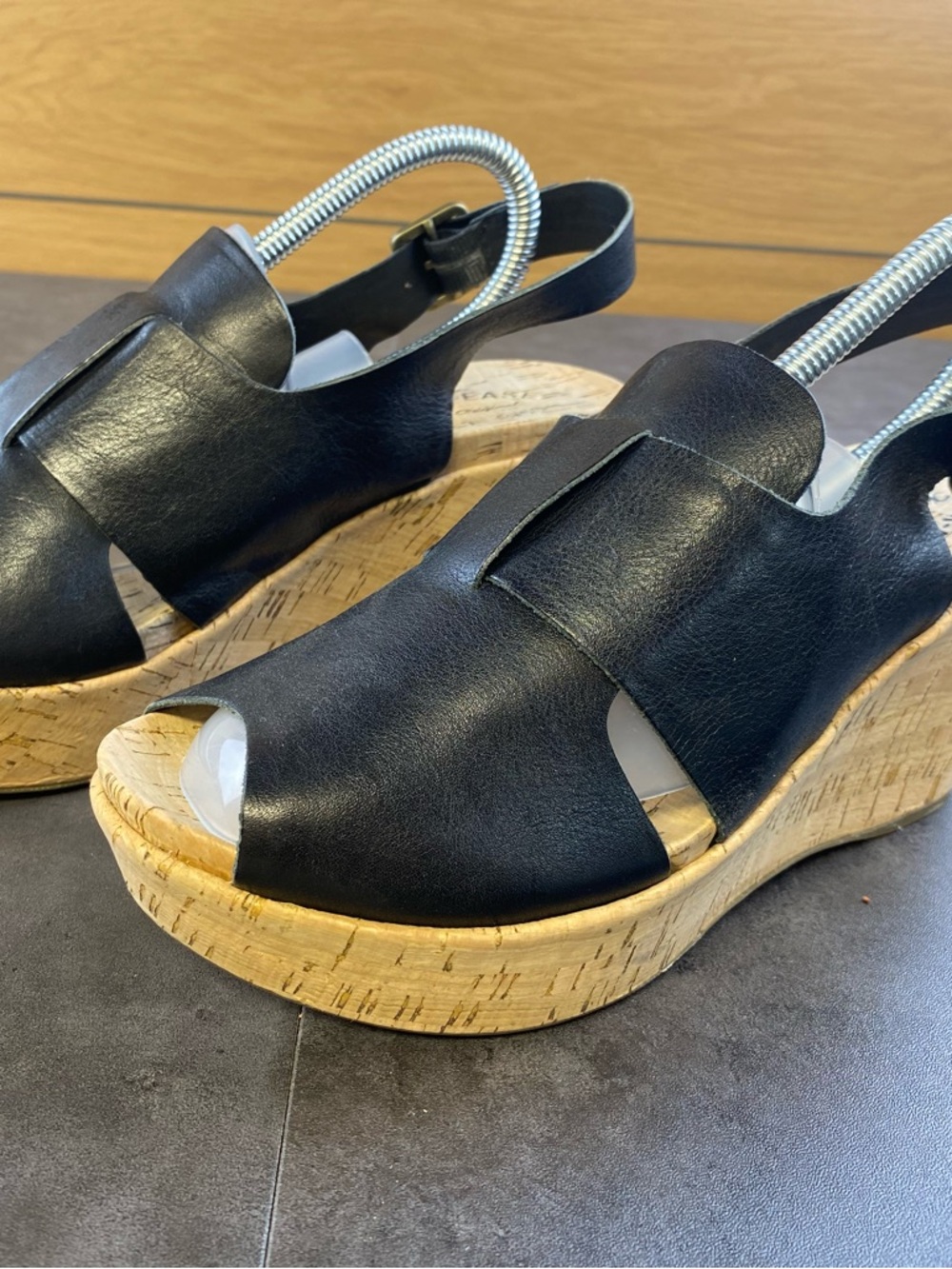 Kork-Ease Black Leather Platform Wedge Sandals size 9-Worn once